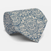 Blauw & Champagne Damask Stropdas (Opgerold)
