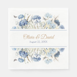Blauw Champagne Hortensia Script Trouwservet Servet