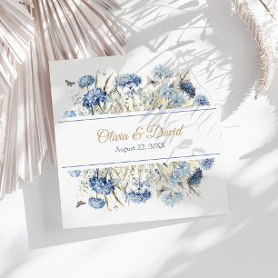 Blauw Champagne Hortensia Script Trouwservet Servet