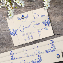 Blauw & Champagne Milagro Hart Mexicaanse Bruiloft Uitnodigingen Wikkel