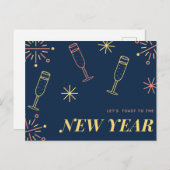 Blauw champagne New Year Design Briefkaart (Voorkant / Achterkant)
