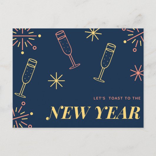 Blauw champagne New Year Design Briefkaart (Voorkant)