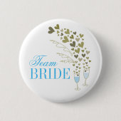 Blauw champagne proost & harten Team Bruid Trouwen Ronde Button 5,7 Cm (Voorkant)