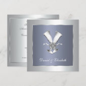 Blauw champagneglas 25e huwelijksverjaardag kaart (Voorkant / Achterkant)