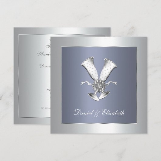 Blauw champagneglas 25e huwelijksverjaardag kaart (Voorkant / Achterkant)