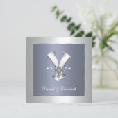 Blauw champagneglas 25e trouwdag kaart (Staand voorkant)