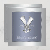 Blauw champagneglas 25ste huwelijksverjaardag kaart (Voorkant / Achterkant)