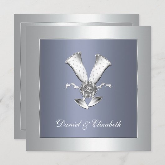 Blauw champagneglas 25ste huwelijksverjaardag kaart (Voorkant / Achterkant)