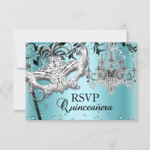 Blauw Chandelier Masquerade Quinceanera RSVP Kaartje