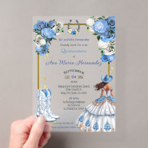 Blauw Charra Quinceañera Uitnodiging Acryl