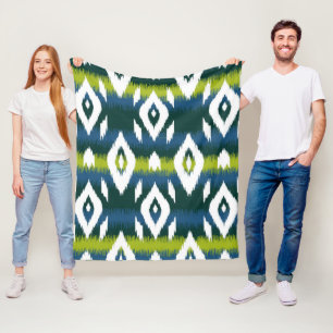 Blauw Chartreuse Groen Ikat Patroon Modern Fleece Deken