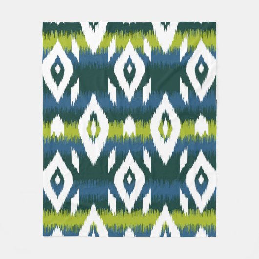 Blauw Chartreuse Groen Ikat Patroon Modern Fleece Deken (Voorkant)
