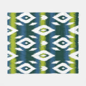 Blauw Chartreuse Groen Ikat Patroon Modern Fleece Deken (Voorkant (Horizontaal))