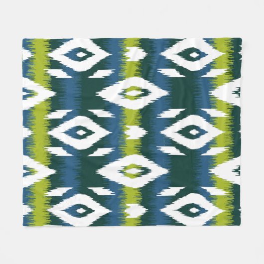 Blauw Chartreuse Groen Ikat Patroon Modern Fleece Deken (Voorkant (Horizontaal))