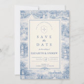 Blauw Chateau Tuin Terras Bruiloft Save The Date (Voorkant)