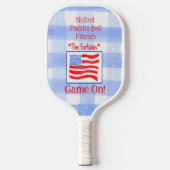 Blauw Check Gingham USA Vlag SPEL OP Pickleball Paddle (Voorkant)