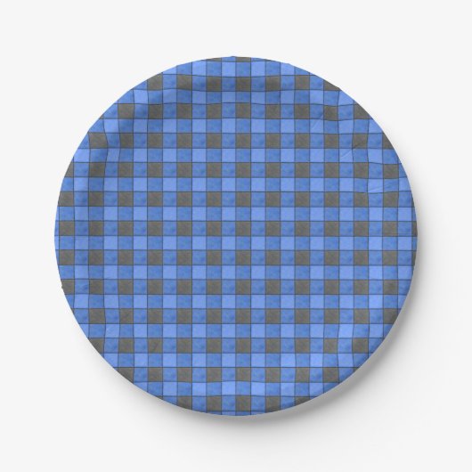 Blauw Check Small Paper-Bord Papieren Bordje (Voorkant)