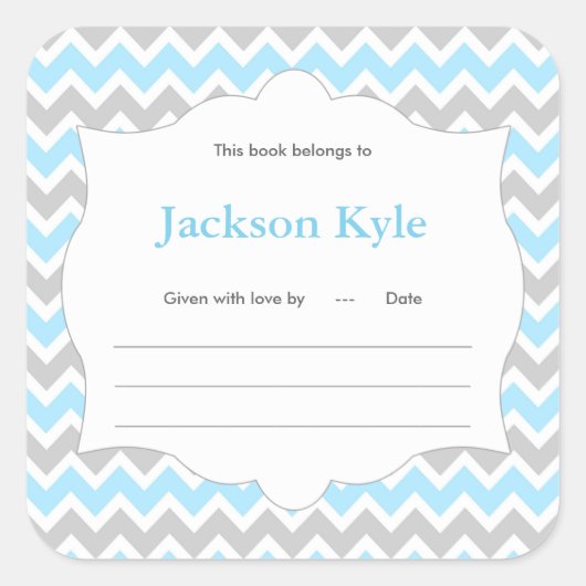 Blauw Chevron Boek baby shower Bookplate label (Voorkant)