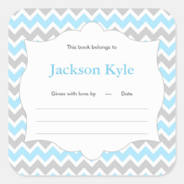 Blauw Chevron Boek baby shower Bookplate label