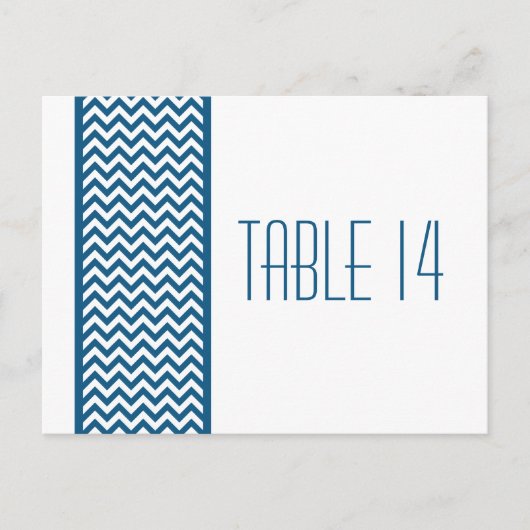Blauw Chevron Border Table Number Briefkaart (Voorkant)