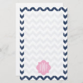 Blauw Chevron Ikat Monogrammed Papier (Voorkant / Achterkant)