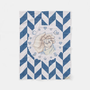 Blauw Chevron Patroon Centraal Bloem Medaillon Vli Fleece Deken