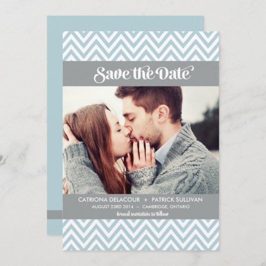 BLAUW CHEVRON PATROON | DE DATUMAANKONDIGING OPSLA KAART (Voorkant / Achterkant)