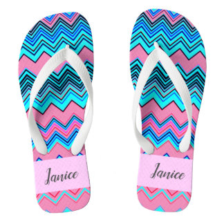 Blauw Chevron Patroon met Naam Teenslippers