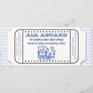 Blauw Chevron Vintage Treinkaartje Baby Shower Kaart