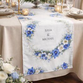 Blauw chic botanische krans trouwdecoratie pasgetr lange tafelloper