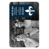 Blauw Chic Flourish Banner sparen de Magnet Datum Magneet (Verticaal)