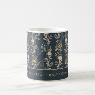 Blauw Chic & Goud Bloemen Aangepaste bericht Mokke Koffiemok
