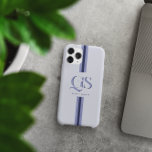 Blauw | Chic stripes monogram iPhone 15 Pro Max Hoesje<br><div class="desc">Verhoog je dagelijkse stijl met de Blauwe | Chic Stripes Monogram Telefoonhoes, waar elegantie en persoonlijke expressie samenkomen. Dit hoesje toont een prachtig ontworpen monogram met gedurfde, klassieke serif initialen, prominent weergegeven in het midden, met jouw naam elegant hieronder geschreven. De combinatie van zachte blauwe tinten en verticale, retro-geïnspireerde strepen...</div>