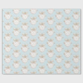 Blauw Chic Witte Stippen Boog Ornament Kerst Cadeaupapier (Vlak)