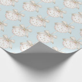 Blauw Chic Witte Stippen Boog Ornament Kerst Cadeaupapier (Hoek)