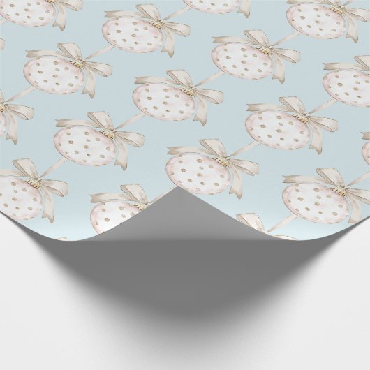 Blauw Chic Witte Stippen Boog Ornament Kerst Cadeaupapier (Hoek)