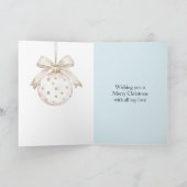 Blauw Chic Witte Stippen Boog Ornament Kerst Kaart (Binnen)