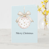 Blauw Chic Witte Stippen Boog Ornament Kerst Kaart (Gele Bloem)