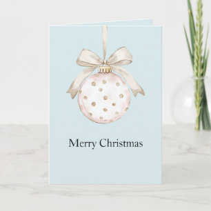 Blauw Chic Witte Stippen Boog Ornament Kerst Kaart
