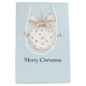 Blauw Chic Witte Stippen Boog Ornament Kerst Medium Cadeauzakje (Voorkant)