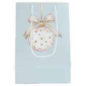 Blauw Chic Witte Stippen Boog Ornament Kerst Medium Cadeauzakje (Achterkant)