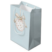 Blauw Chic Witte Stippen Boog Ornament Kerst Medium Cadeauzakje (Achterkant Gekanteld)