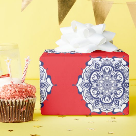 Blauw China Stijl met wezens Cadeaupapier (Verjaardagsfeest)