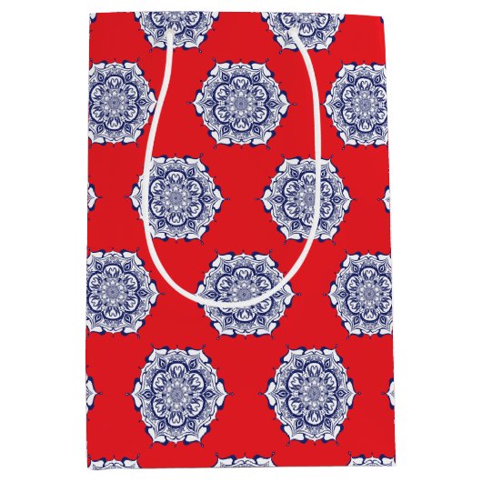 Blauw China Stijl met wezens Medium Cadeauzakje (Voorkant)