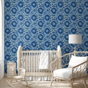 Blauw Chinees Bloemmotief Behang