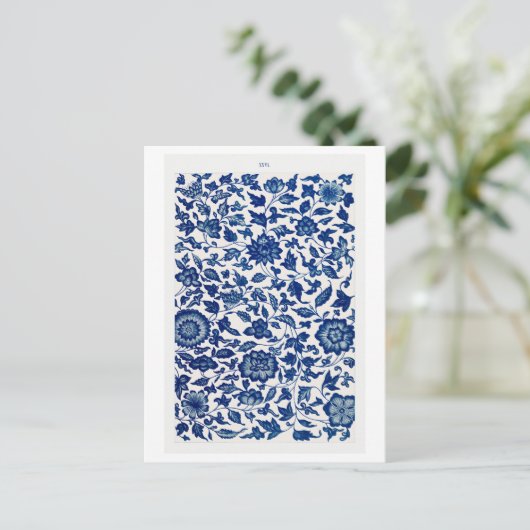 Blauw Chinees Bloempatroon van Owen Jones Boek Briefkaart (Staand voorkant)