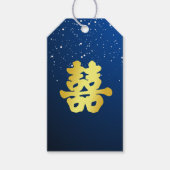 Blauw Chinees bruiloft sneeuwvlok dubbel geluk Cadeaulabel (Voorkant)