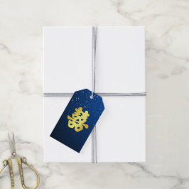 Blauw Chinees bruiloft sneeuwvlok dubbel geluk Cadeaulabel