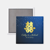 Blauw Chinees bruiloft sneeuwvlok dubbel geluk Magneet (Voorkant / Achterkant)