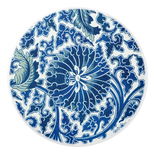 Blauw Chinees Floral Patroon Keramische Knop (Voorkant)